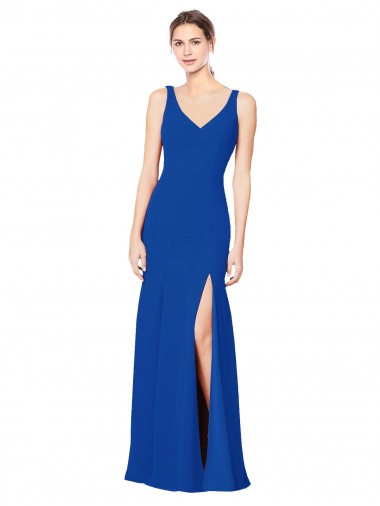 Sleeveless Sweetheart Chiffon Royal Blue Sheath Long Bridesmaid Dress / Evening Dress Leicester