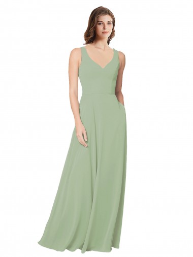 Sleeveless Sweetheart Soft Chiffon Smoke Green Long Formal Dress / Bridesmaid Dress Leicester