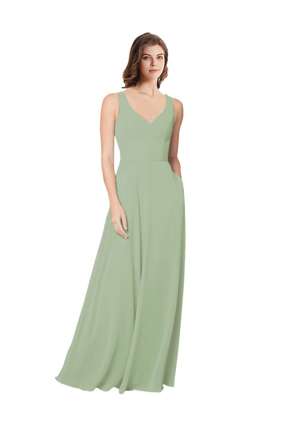 Sleeveless Sweetheart Soft Chiffon Smoke Green Long Formal Dress / Bridesmaid Dress Leicester