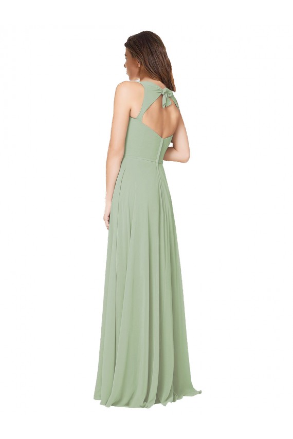 Sleeveless Sweetheart Soft Chiffon Smoke Green Long Formal Dress / Bridesmaid Dress Leicester