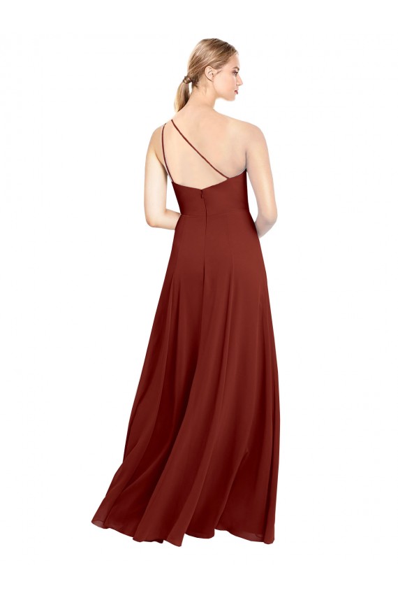Sleeveless One Shoulder Soft Chiffon Burgundy Long Formal Dress / Bridesmaid Dress Leicester