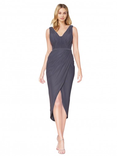 Sleeveless High Neck Soft Chiffon Slate Grey Cocktail Length High Low Evening Gown / Prom Dress / Bridesmaid Dress Leicester