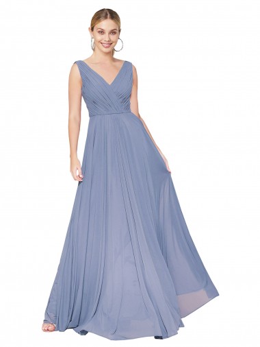 Sleeveless High Neck Soft Chiffon Dusty Blue Long Formal Evening Gown / Prom Dress / Bridesmaid Dress Leicester