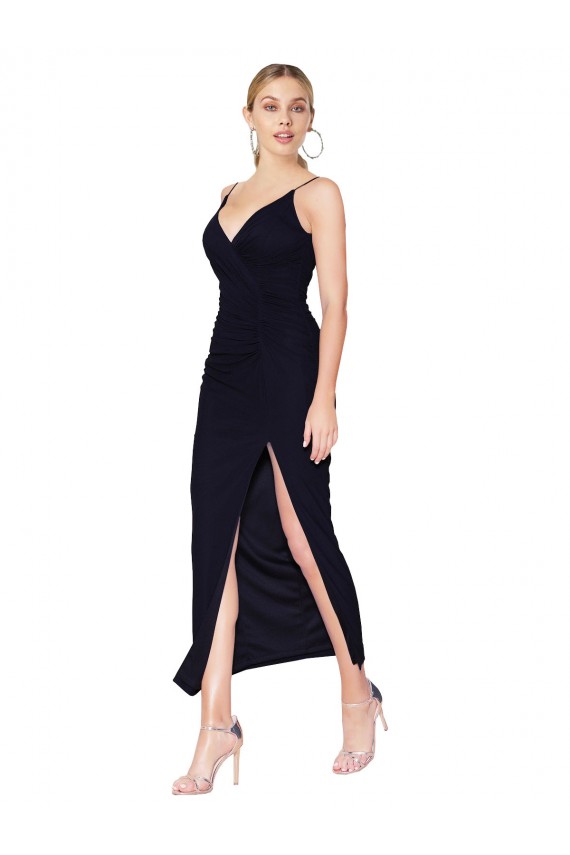 Sleeveless High Neck Soft Chiffon Dark Navy Knee Length Formal Evening Gown / Prom Dress / Bridesmaid Dress Leicester