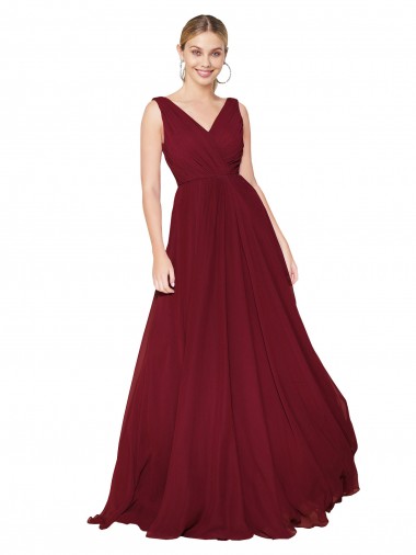 Sleeveless High Neck Soft Chiffon Burgundy Long Formal Dress / Bridesmaid Dress Leicester