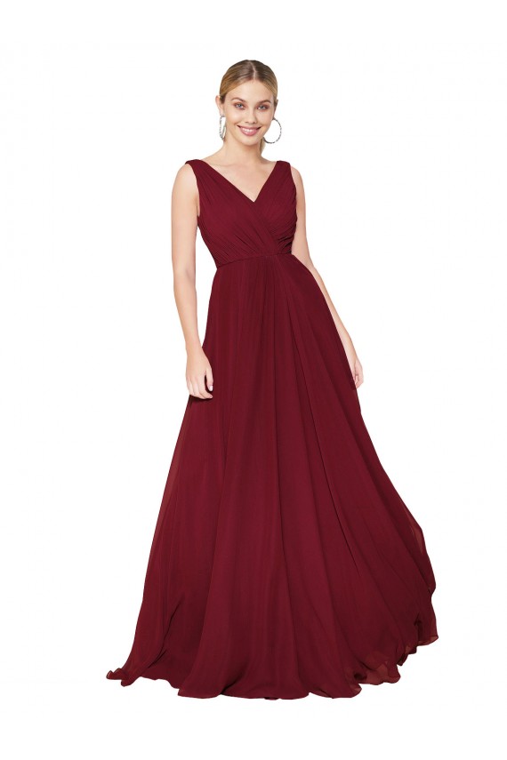 Sleeveless High Neck Soft Chiffon Burgundy Long Formal Dress / Bridesmaid Dress Leicester