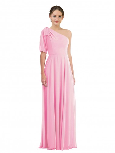 Sleeveless One Shoulder Soft Chiffon Barely Pink Long Semi Formal Evening Dress / Bridesmaid Dress Leicester