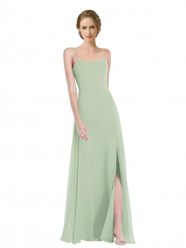 Sleeveless Scoop Neck Soft Chiffon Sage Long Semi Formal Evening Dress / Bridesmaid Dress Leicester