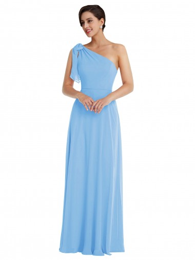 Sleeveless One Shoulder Soft Chiffon Periwinkle Long Semi Formal Evening Dress / Bridesmaid Dress Leicester