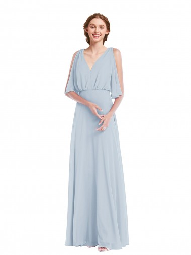 Half Sleeves V-Neck Soft Chiffon Sea Glass Long Evening Gown / Bridesmaid Dress Leicester
