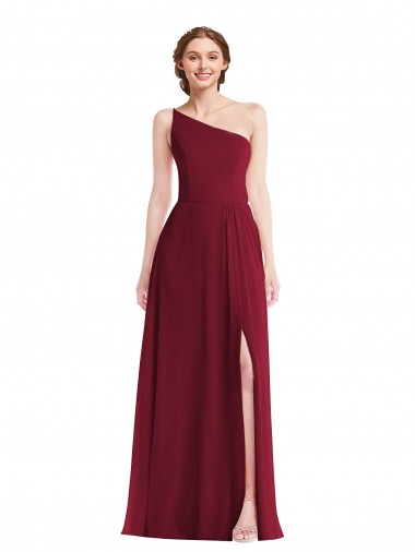 Sleeveless One Shoulder Soft Chiffon Burgundy Long Semi Formal Evening Dress / Bridesmaid Dress Leicester