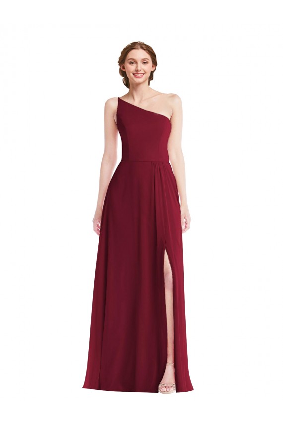 Sleeveless One Shoulder Soft Chiffon Burgundy Long Semi Formal Evening Dress / Bridesmaid Dress Leicester