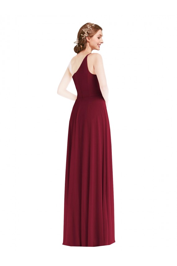 Sleeveless One Shoulder Soft Chiffon Burgundy Long Semi Formal Evening Dress / Bridesmaid Dress Leicester