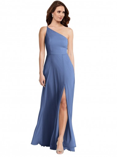 Sleeveless One Shoulder Soft Chiffon Windsor Blue Long Formal Evening Gown / Bridesmaid Dress Leicester