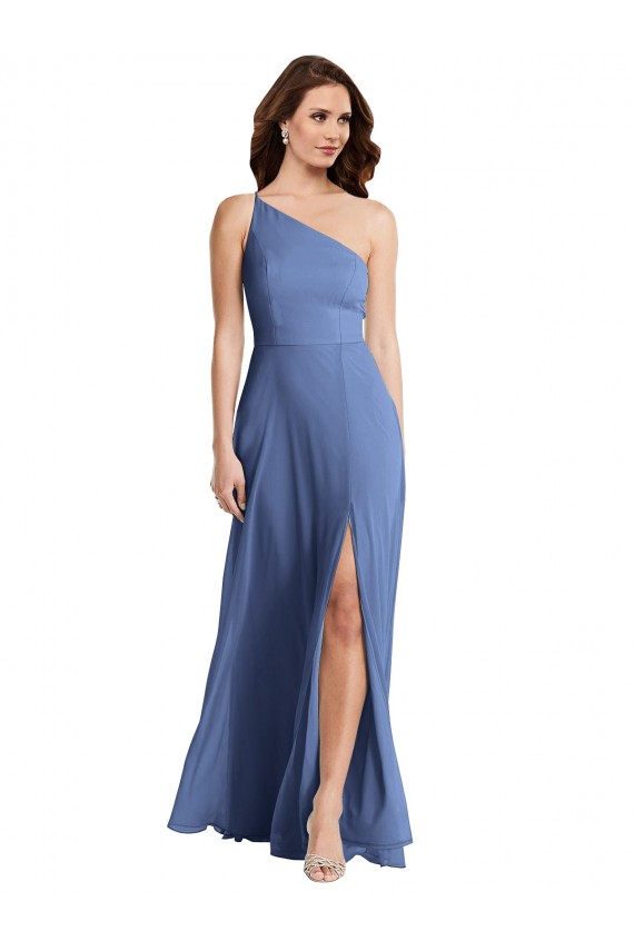 Sleeveless One Shoulder Soft Chiffon Windsor Blue Long Formal Evening Gown / Bridesmaid Dress Leicester