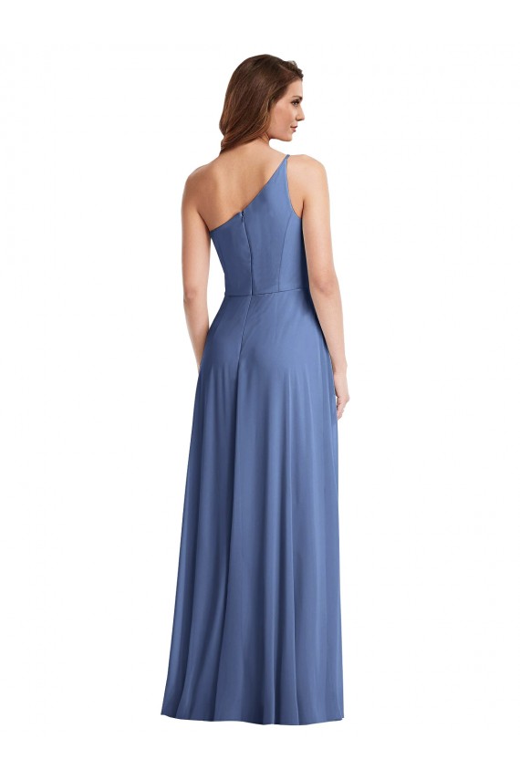 Sleeveless One Shoulder Soft Chiffon Windsor Blue Long Formal Evening Gown / Bridesmaid Dress Leicester