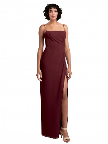 Sleeveless Square Neck Soft Chiffon Burgundy Gold Long Evening Dress / Bridesmaid Dress Leicester