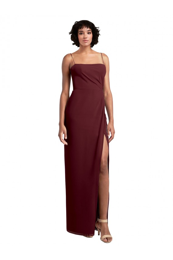Sleeveless Square Neck Soft Chiffon Burgundy Gold Long Evening Dress / Bridesmaid Dress Leicester