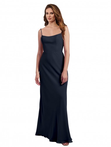 Sleeveless Scoop Neck Soft Chiffon Dark Navy Long Evening Dress / Bridesmaid Dress Leicester