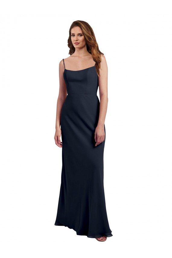 Sleeveless Scoop Neck Soft Chiffon Dark Navy Long Evening Dress / Bridesmaid Dress Leicester