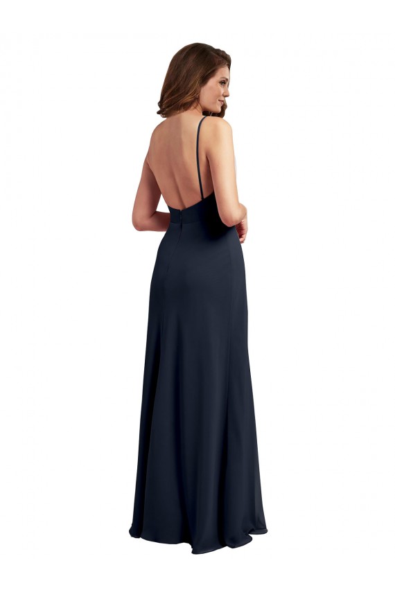 Sleeveless Scoop Neck Soft Chiffon Dark Navy Long Evening Dress / Bridesmaid Dress Leicester