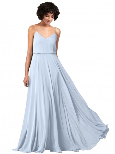 Sleeveless V-Neck Soft Chiffon Light Sky Blue Long Formal Dress / Bridesmaid Dress Leicester