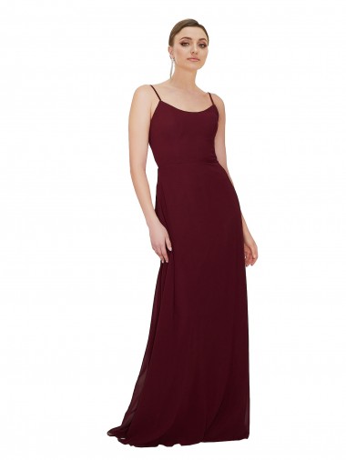 Sleeveless Scoop Neck Soft Chiffon Burgundy Gold Long Bridesmaid Dress Leicester