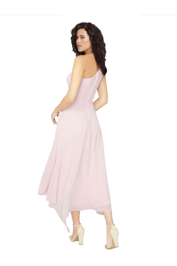 Sleeveless Strapless Soft Chiffon Black Midi Length High Low Bridesmaid Dress Leicester