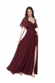 Short Flutter Sleeves Sweetheart Soft Chiffon Burgundy Gold Long Formal Dress / Bridesmaid Dress Leicester