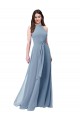 Sleeveless High Neck Chiffon Dusty Blue Long Bridesmaid Formal Dress Leicester