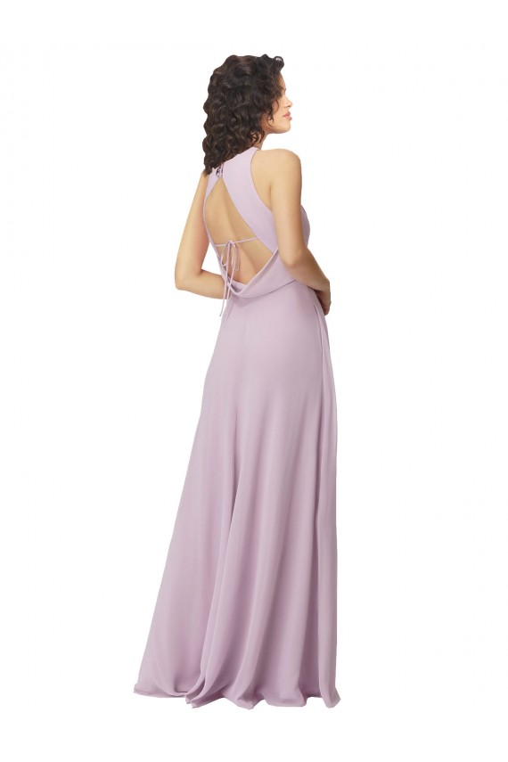 Sleeveless High Neck Soft Chiffon Pink Glow Long Bridesmaid Dress Leicester