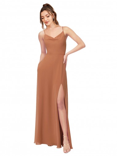 Sleeveless Cowl Neck Soft Chiffon Rosewood Long Bridesmaid Dress Leicester