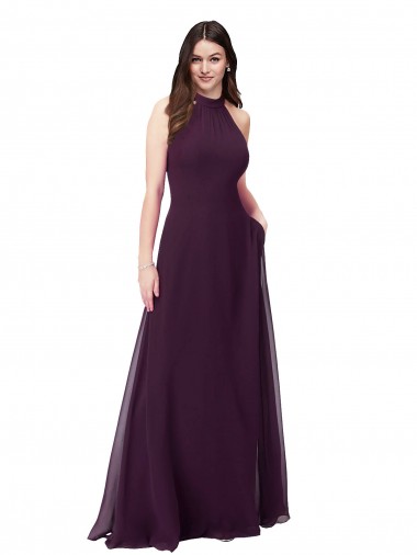 Sleeveless High Neck Soft Chiffon Grape Long Bridesmaid Dress Leicester