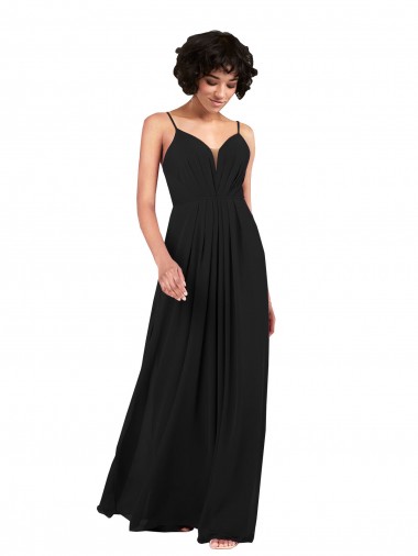 Sleeveless V-Neck Soft Chiffon Black Long Formal Evening Gown / Bridesmaid Dress Leicester