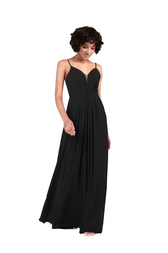 Sleeveless V-Neck Soft Chiffon Black Long Formal Evening Gown / Bridesmaid Dress Leicester