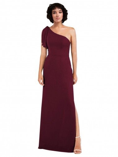 Sleeveless One Shoulder Soft Chiffon Burgundy Long Formal Evening Gown / Bridesmaid Dress Leicester