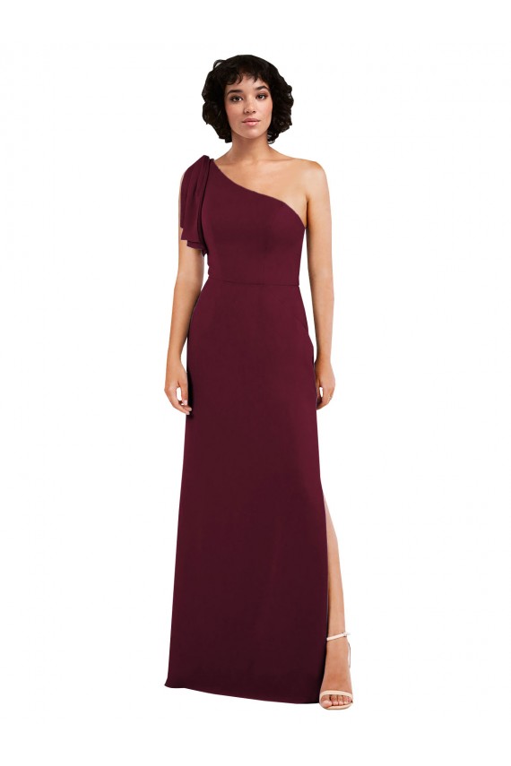 Sleeveless One Shoulder Soft Chiffon Burgundy Long Formal Evening Gown / Bridesmaid Dress Leicester