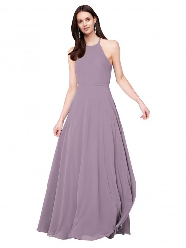 Sleeveless Halter Neck Chiffon Dark Lavender Long Bridesmaid Dress / Evening Dress Leicester