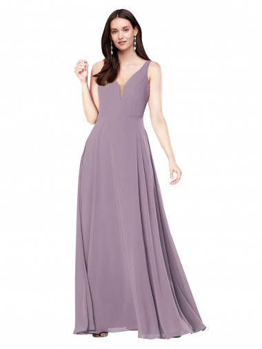 Sleeveless V-Neck Soft Chiffon Dark Lavender Long Formal Evening Gown / Bridesmaid Dress Leicester