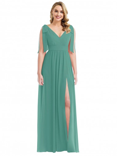 Sleeveless V-Neck Soft Chiffon Icelandic Silver Long Semi Formal Evening Dress / Bridesmaid Dress Leicester