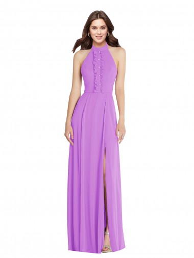 Sleeveless Halter Neck Soft Chiffon Violet Long Formal Evening Gown / Bridesmaid Dress Leicester