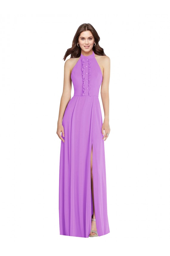 Sleeveless Halter Neck Soft Chiffon Violet Long Formal Evening Gown / Bridesmaid Dress Leicester
