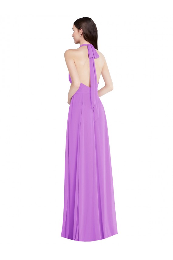 Sleeveless Halter Neck Soft Chiffon Violet Long Formal Evening Gown / Bridesmaid Dress Leicester