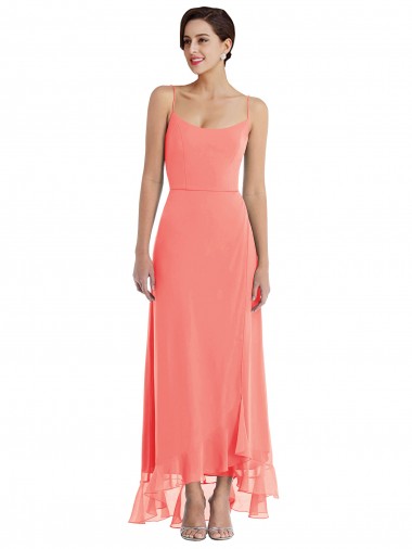 Sleeveless Scoop Neck Soft Chiffon Coral Long High Low Bridesmaid Dress Leicester