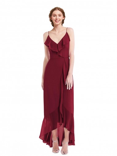 Sleeveless V-Neck Soft Chiffon Burgundy Long High Low Evening Gown / Bridesmaid Dress Leicester