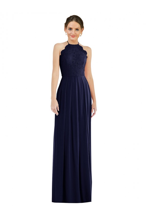Sleeveless Halter Neck Soft Chiffon Dark Navy Long Semi Formal Evening Dress / Bridesmaid Dress Leicester