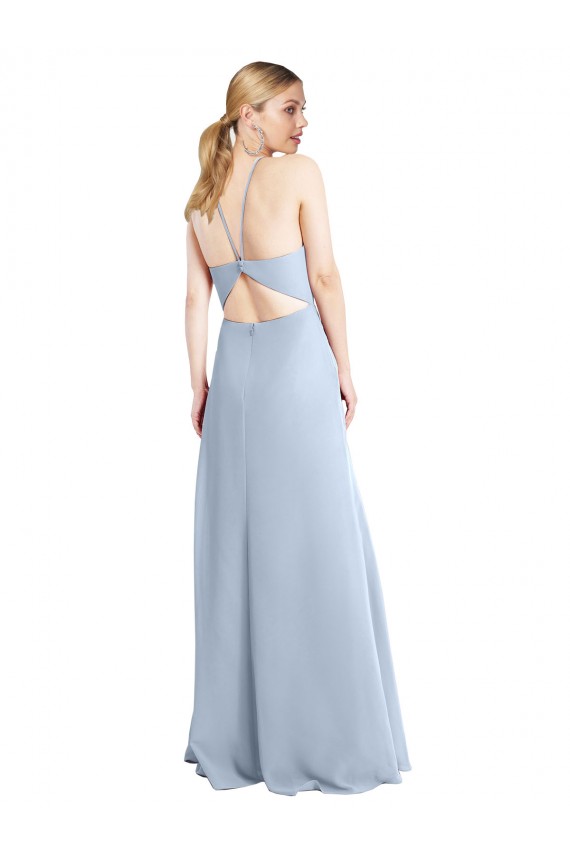 Sleeveless Halter Neck Chiffon Light Sky Blue Long Bridesmaid Dress / Evening Dress Leicester