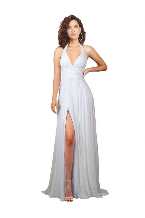 Sleeveless V-Neck Soft Chiffon White Sweep Train Beach Wedding Dress Leicester
