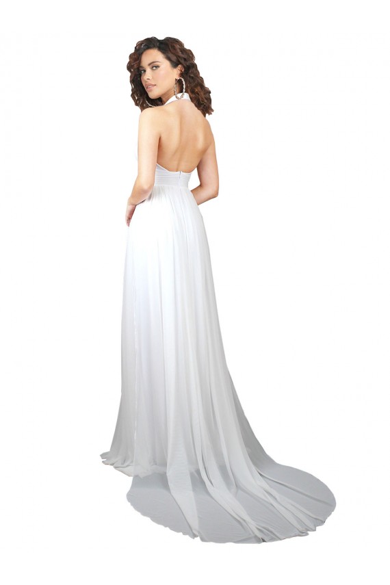 Sleeveless V-Neck Soft Chiffon White Sweep Train Beach Wedding Dress Leicester