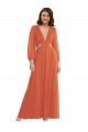 Long Sleeves V-Neck Soft Chiffon Firecracker Long High Low Evening Gown / Bridesmaid Dress Leicester